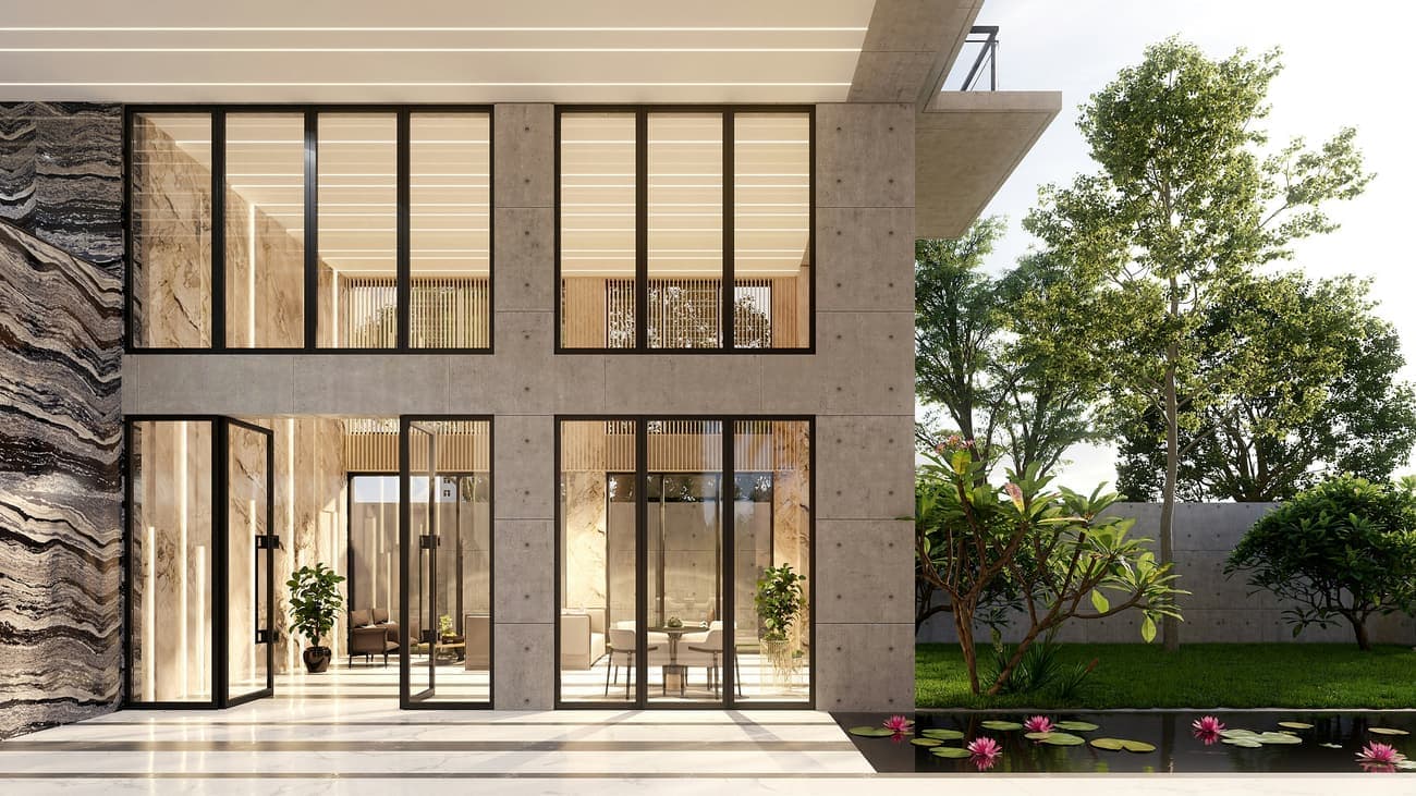 Casa moderna con jardín